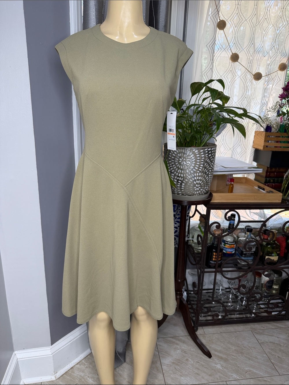 Calvin Klein Olive Cap-Sleeve Fit & Flare Women’s Dress Sz 2 NWT